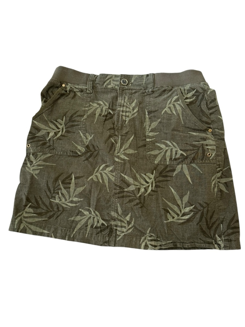 Croft & Barrel Olive Green Leaf Print Utility Skirt Size 10
